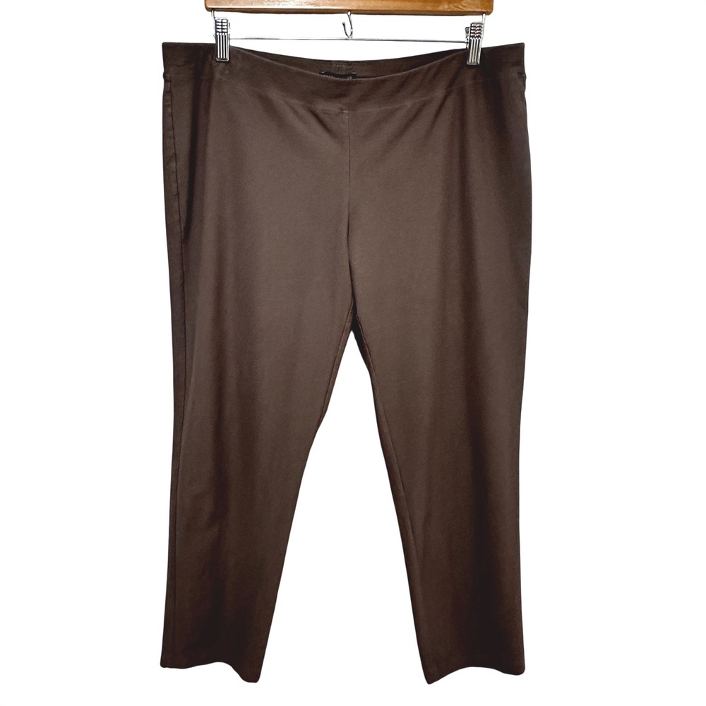 Eileen Fisher Knit Pull On Ankle Pants Women XL Brown Viscose Blend Stretch